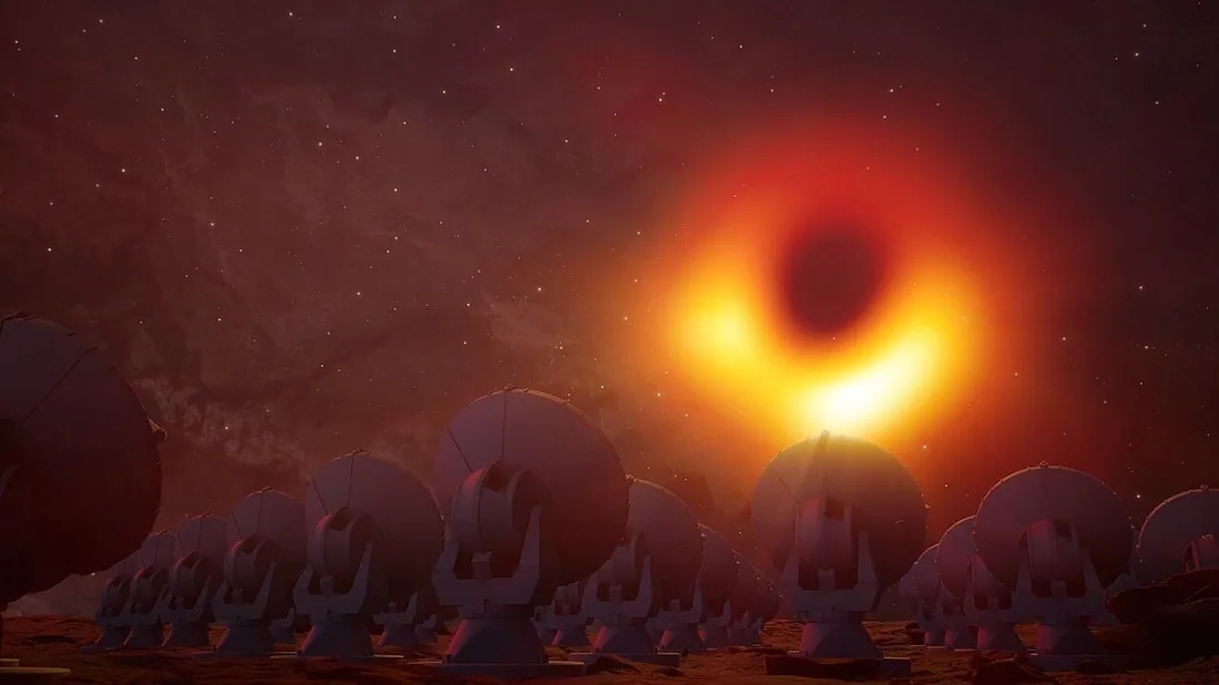 Artists rendition with supermassive black hole M87 (Artists rendition with supermassive black hole M87).jpg