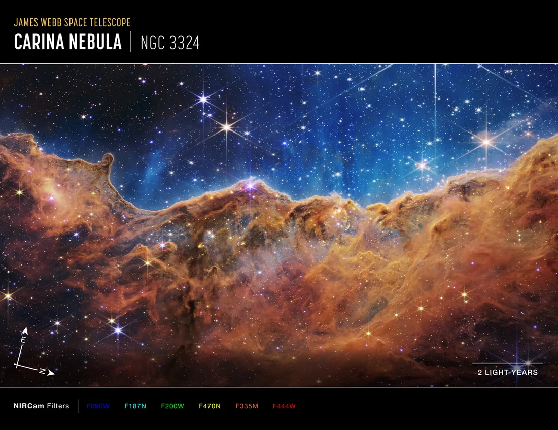 "Cosmic Cliffs" in the Carina Nebula (NIRCam Compass Image) (2022-031).png